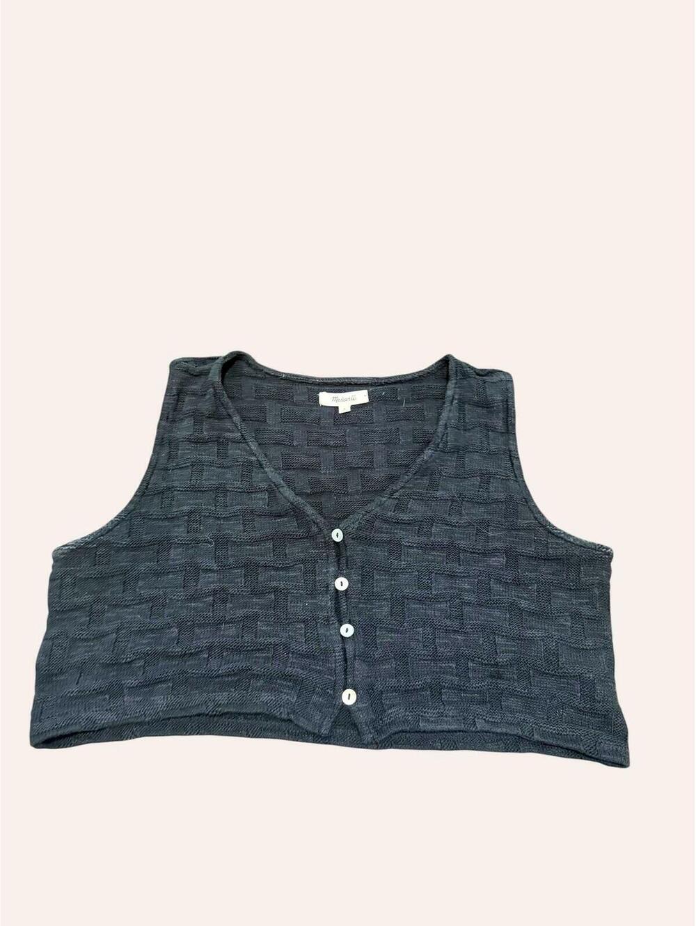 Madewell Black Cropped Button-Up Knit Vest